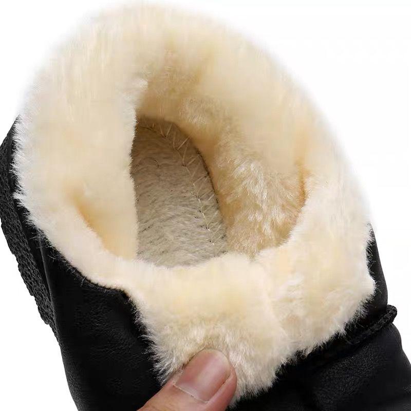 Women Winter Warm Luxury Shoes Waterproof Plush Leather Cotton Shoes Daily Home Non-slip Soft Sole Plush Lining Shoes Warm Fur Lined Booties Lace Up Flat Platform Elegant Comfortable Black Shoes Stevvex