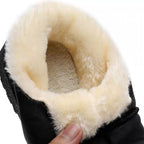 Women Winter Warm Luxury Shoes Waterproof Plush Leather Cotton Shoes Daily Home Non-slip Soft Sole Plush Lining Shoes Warm Fur Lined Booties Lace Up Flat Platform Elegant Comfortable Black Shoes Stevvex