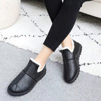 Women Winter Warm Luxury Shoes Waterproof Plush Leather Cotton Shoes Daily Home Non-slip Soft Sole Plush Lining Shoes Warm Fur Lined Booties Lace Up Flat Platform Elegant Comfortable Black Shoes Stevvex