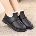 Women Winter Warm Luxury Shoes Waterproof Plush Leather Cotton Shoes Daily Home Non-slip Soft Sole Plush Lining Shoes Warm Fur Lined Booties Lace Up Flat Platform Elegant Comfortable Black Shoes Stevvex