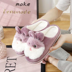 Women Winter Warm Slippers Cute Rabbit Slippers Indoor Shoes For Girls Non Slip Soft Funny Women Furry Slipper House Slippers For Women Indoor Slip On Slippers Warm Flats Shoes Soft-soled Cotton Slippers Stevvex