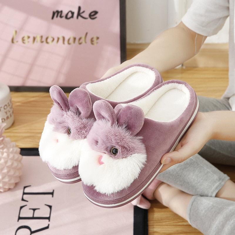 Women Winter Warm Slippers Cute Rabbit Slippers Indoor Shoes For Girls Non Slip Soft Funny Women Furry Slipper House Slippers For Women Indoor Slip On Slippers Warm Flats Shoes Soft-soled Cotton Slippers Stevvex