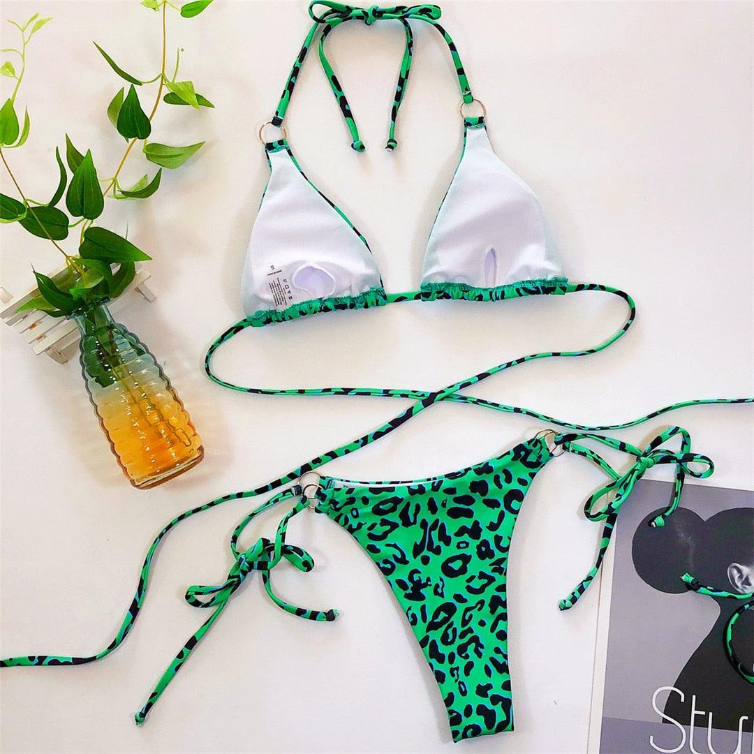 Women Wrap Around String Bikini Female Swimsuit Women Swimwear Women's Straps Halter Cross Front High Cut Adjustable 2 Pieces Bikini Set Swimsuit Two-pieces Lace Up Bikini Set Bathing Swim Suit Stevvex