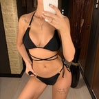 Women Wrap Around String Bikini Female Swimsuit Women Swimwear Women's Straps Halter Cross Front High Cut Adjustable 2 Pieces Bikini Set Swimsuit Two-pieces Lace Up Bikini Set Bathing Swim Suit Stevvex