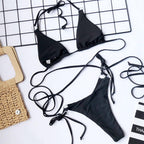Women Wrap Around String Bikini Female Swimsuit Women Swimwear Women's Straps Halter Cross Front High Cut Adjustable 2 Pieces Bikini Set Swimsuit Two-pieces Lace Up Bikini Set Bathing Swim Suit Stevvex