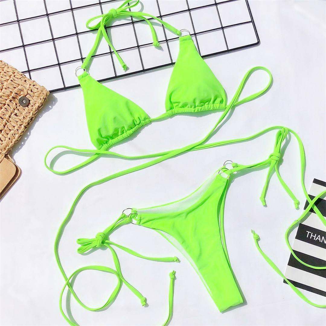 Women Wrap Around String Bikini Female Swimsuit Women Swimwear Women's Straps Halter Cross Front High Cut Adjustable 2 Pieces Bikini Set Swimsuit Two-pieces Lace Up Bikini Set Bathing Swim Suit Stevvex