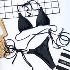 Women Wrap Around String Bikini Female Swimsuit Women Swimwear Women's Straps Halter Cross Front High Cut Adjustable 2 Pieces Bikini Set Swimsuit Two-pieces Lace Up Bikini Set Bathing Swim Suit Stevvex