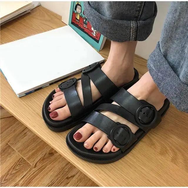 Womens Black Buckle Sandals Soft  Casual Thick Comfort Fashion Stylish Design Women Sandals Stevvex