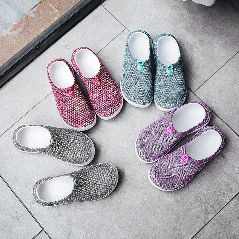 Womens Casual Clogs Breathable Beach Sandals Slippers Summer Slip On Women Flip Flops Home Shoes Breathable Water Shoes Beach Sandals Lightweight Slip-On Clogs Stevvex