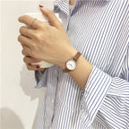 Womens Fashion White Small Watches Quartz Wristwatch Simple Leather Band Fashion Simple Ladies Quartz Watches Mini Ultra-Thin Analog Watches For Girls Students