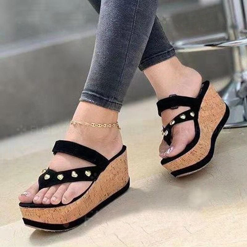 Womens High Heels Sandal Thick Bottom Casual Summer Sandals Woman Platform Casual Flip Flops Summer Beach Sandals Elegant Slippers High Heel Platform Sandals Stevvex