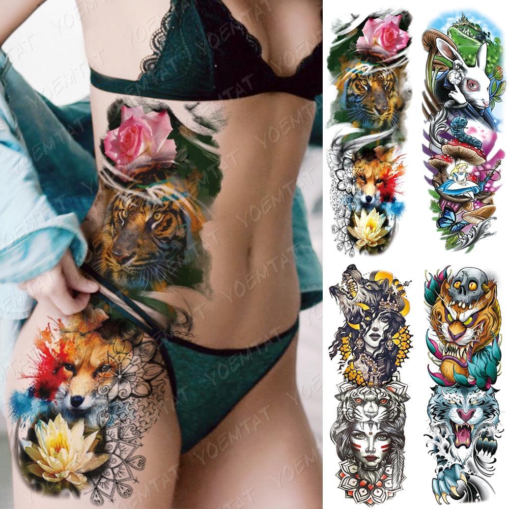 Womens Large Waterproof Temporary Sticker Tattoo Tiger Fox Luxury Design From Wonderland Stevvex