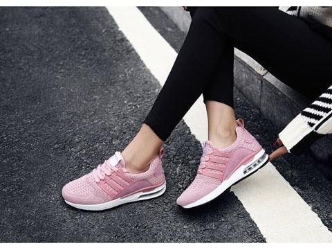Womens Light Weight Running Sneakers Air Sole Breathable High Quality Sport Women Mesh Running Casual Slip On Flats Comfortable Walking Air Cushion Sneakers Stevvex