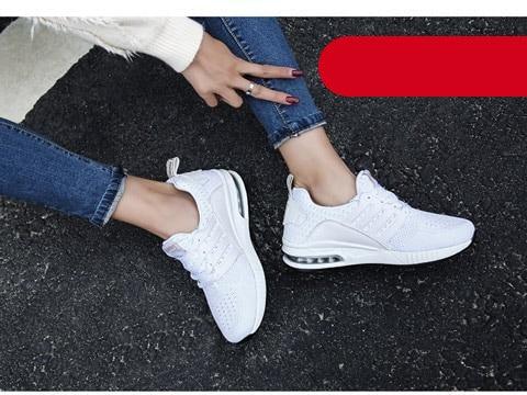 Womens Light Weight Running Sneakers Air Sole Breathable High Quality Sport Women Mesh Running Casual Slip On Flats Comfortable Walking Air Cushion Sneakers Stevvex