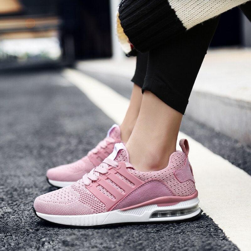 Womens Light Weight Running Sneakers Air Sole Breathable High Quality Sport Women Mesh Running Casual Slip On Flats Comfortable Walking Air Cushion Sneakers Stevvex