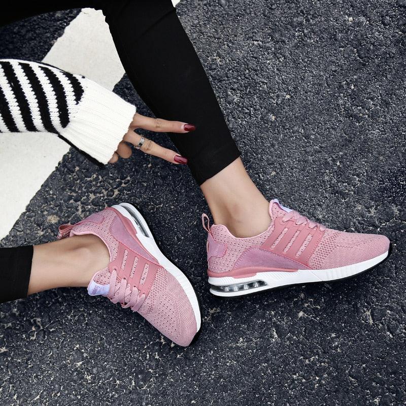Womens Light Weight Running Sneakers Air Sole Breathable High Quality Sport Women Mesh Running Casual Slip On Flats Comfortable Walking Air Cushion Sneakers Stevvex