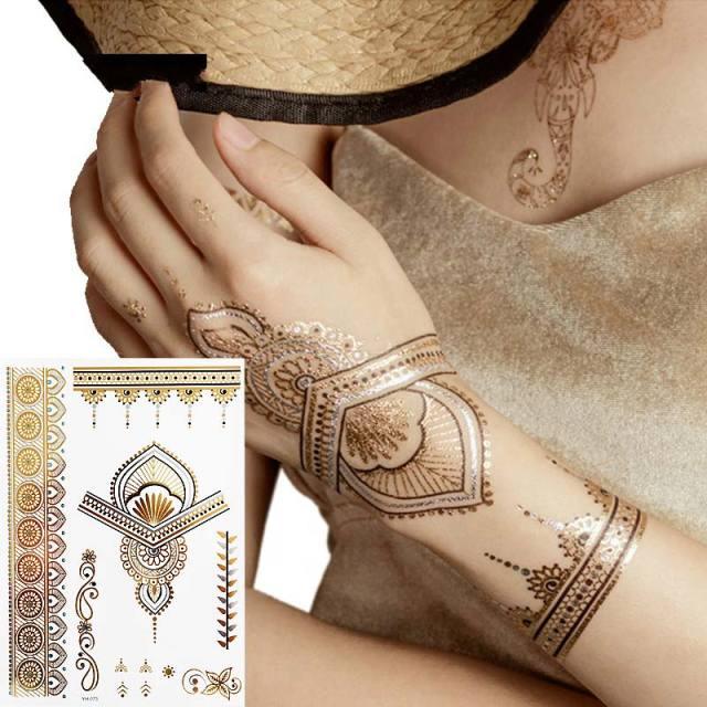 Womens Metallic Temporary Sticker Tattoos Gold Silver Waterproof Tattoos for Women Stevvex