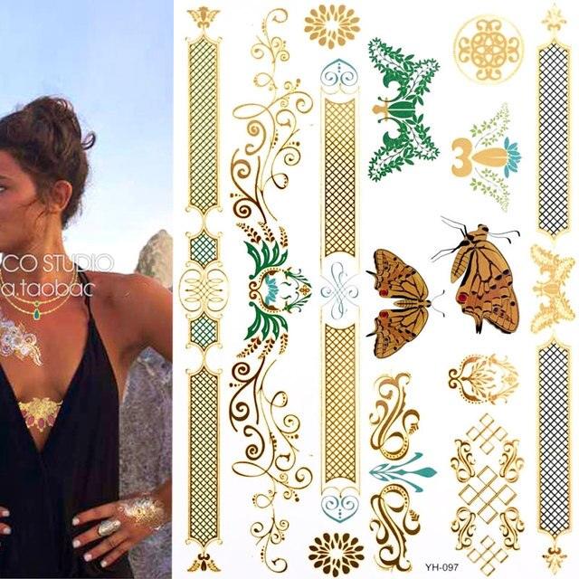 Womens Metallic Temporary Sticker Tattoos Gold Silver Waterproof Tattoos for Women Stevvex