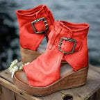 Womens Red Sandals Summer Retro Peep Toe Elegant Comfortable Leather Design For Women