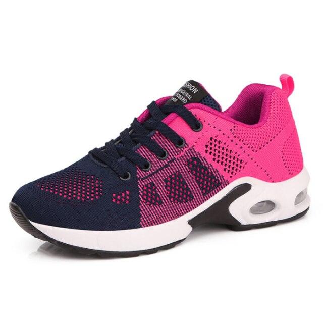 Womens Red Sneakers Air Cushion Shoes Woman Mesh Sneakers Breathable Flats Womens Casual Air Cushion Sneakers Lightweight Non Slip Sport Jogging Gym Fitness Workout Tennis Walking Espadrilles Stevvex