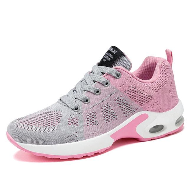 Womens Red Sneakers Air Cushion Shoes Woman Mesh Sneakers Breathable Flats Womens Casual Air Cushion Sneakers Lightweight Non Slip Sport Jogging Gym Fitness Workout Tennis Walking Espadrilles Stevvex