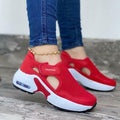 Womens Red Sneakers Air Cushion Shoes Woman Mesh Sneakers Breathable Flats Womens Casual Air Cushion Sneakers Lightweight Non Slip Sport Jogging Gym Fitness Workout Tennis Walking Espadrilles Stevvex