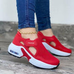 Womens Red Sneakers Air Cushion Shoes Woman Mesh Sneakers Breathable Flats Womens Casual Air Cushion Sneakers Lightweight Non Slip Sport Jogging Gym Fitness Workout Tennis Walking Espadrilles Stevvex