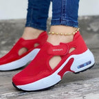 Womens Red Sneakers Air Cushion Shoes Woman Mesh Sneakers Breathable Flats Womens Casual Air Cushion Sneakers Lightweight Non Slip Sport Jogging Gym Fitness Workout Tennis Walking Espadrilles Stevvex