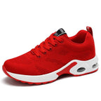 Womens Red Sneakers Air Cushion Shoes Woman Mesh Sneakers Breathable Flats Womens Casual Air Cushion Sneakers Lightweight Non Slip Sport Jogging Gym Fitness Workout Tennis Walking Espadrilles Stevvex