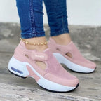 Womens Red Sneakers Air Cushion Shoes Woman Mesh Sneakers Breathable Flats Womens Casual Air Cushion Sneakers Lightweight Non Slip Sport Jogging Gym Fitness Workout Tennis Walking Espadrilles Stevvex