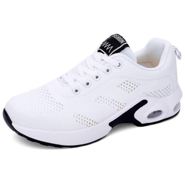 Womens Red Sneakers Air Cushion Shoes Woman Mesh Sneakers Breathable Flats Womens Casual Air Cushion Sneakers Lightweight Non Slip Sport Jogging Gym Fitness Workout Tennis Walking Espadrilles Stevvex
