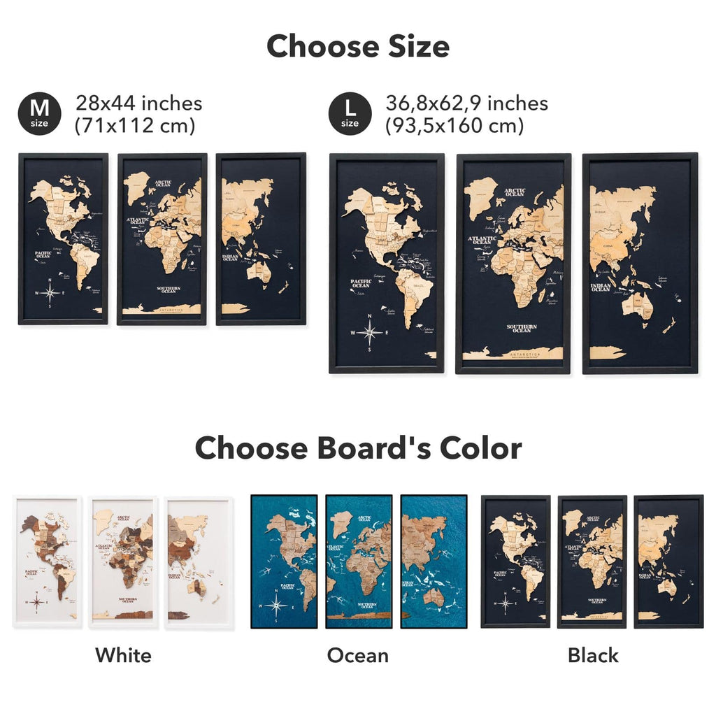 3D Wooden Triptych World Map Multicolor Enjoy The Wood