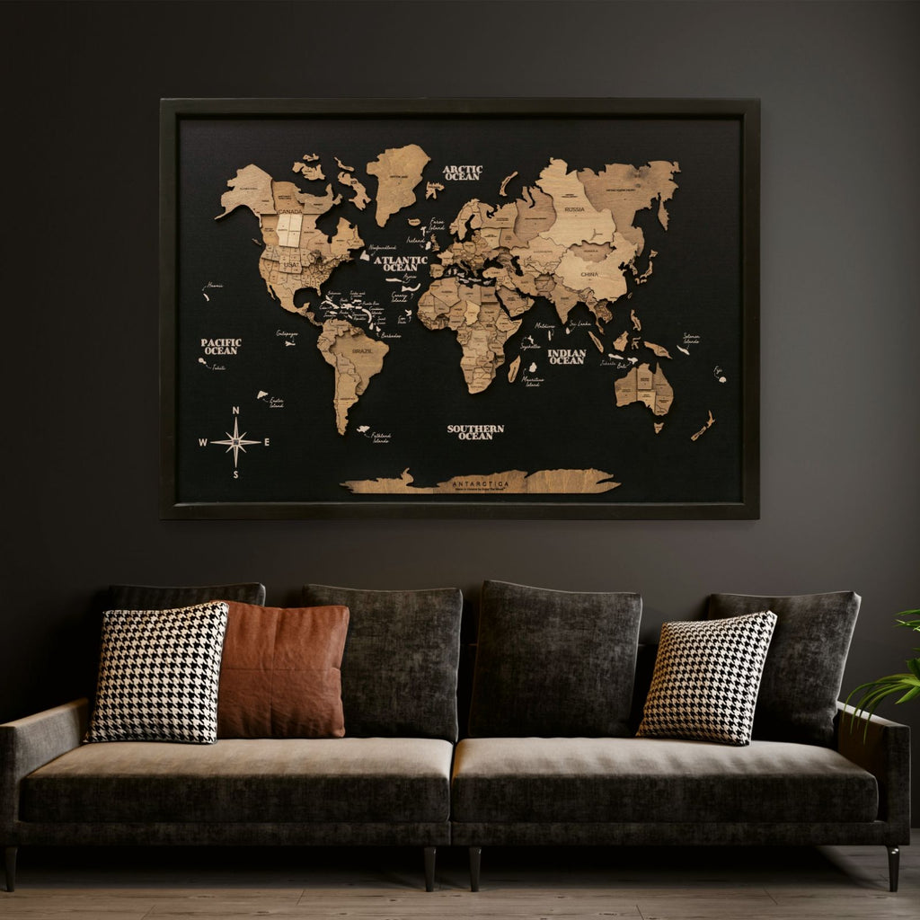 3D Wooden Panel World Map Terra Enjoy The Wood
