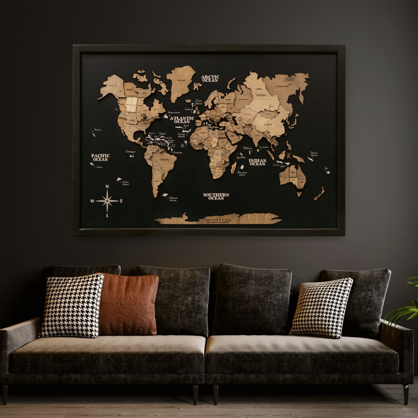 3D Wooden Panel World Map Terra Enjoy The Wood