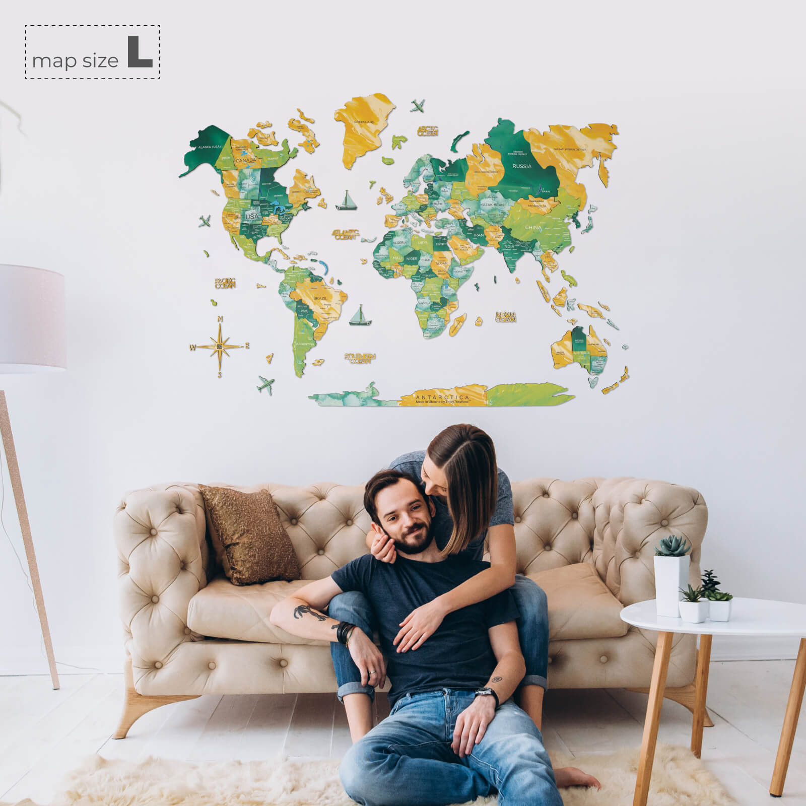 3D Wooden World Map Surface Enjoy The Wood