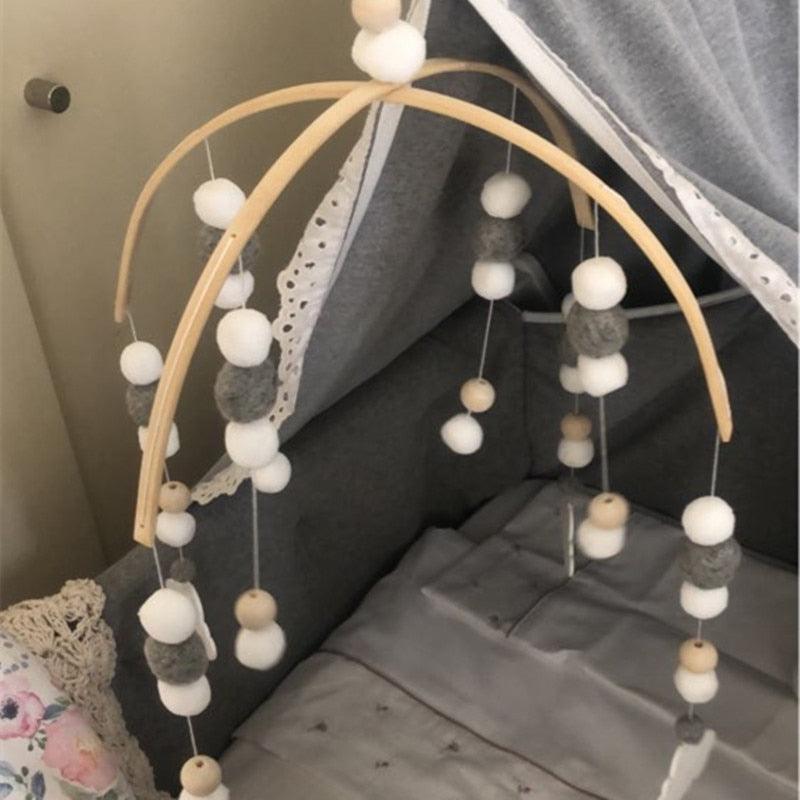 Wooden Beads Wind Chimes With Wool Balls Wooden Wind Chime Nursery Mobile Crib Bed Bell Baby Bedroom Ceiling Wooden Beads Hanging Ornament Pendant Newborn Baby Bed Hanging Wind bell Crib Tent Kids Room Decorations Ornaments Stevvex
