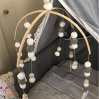 Wooden Beads Wind Chimes With Wool Balls Wooden Wind Chime Nursery Mobile Crib Bed Bell Baby Bedroom Ceiling Wooden Beads Hanging Ornament Pendant Newborn Baby Bed Hanging Wind bell Crib Tent Kids Room Decorations Ornaments Stevvex