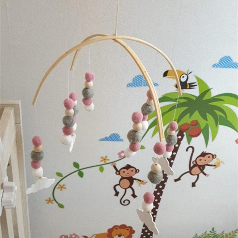 Wooden Beads Wind Chimes With Wool Balls Wooden Wind Chime Nursery Mobile Crib Bed Bell Baby Bedroom Ceiling Wooden Beads Hanging Ornament Pendant Newborn Baby Bed Hanging Wind bell Crib Tent Kids Room Decorations Ornaments Stevvex