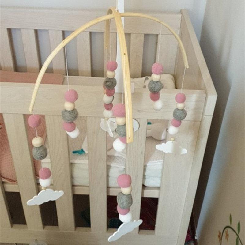 Wooden Beads Wind Chimes With Wool Balls Wooden Wind Chime Nursery Mobile Crib Bed Bell Baby Bedroom Ceiling Wooden Beads Hanging Ornament Pendant Newborn Baby Bed Hanging Wind bell Crib Tent Kids Room Decorations Ornaments Stevvex