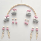 Wooden Beads Wind Chimes With Wool Balls Wooden Wind Chime Nursery Mobile Crib Bed Bell Baby Bedroom Ceiling Wooden Beads Hanging Ornament Pendant Newborn Baby Bed Hanging Wind bell Crib Tent Kids Room Decorations Ornaments Stevvex