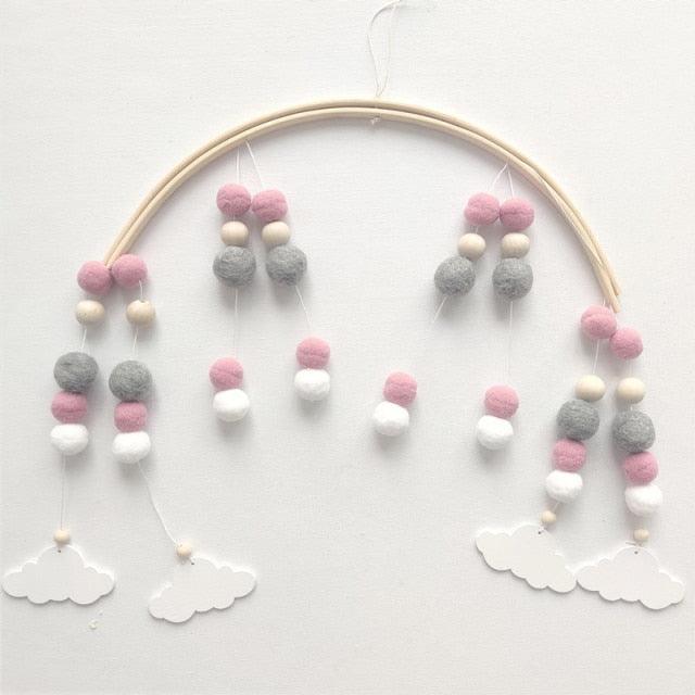 Wooden Beads Wind Chimes With Wool Balls Wooden Wind Chime Nursery Mobile Crib Bed Bell Baby Bedroom Ceiling Wooden Beads Hanging Ornament Pendant Newborn Baby Bed Hanging Wind bell Crib Tent Kids Room Decorations Ornaments Stevvex