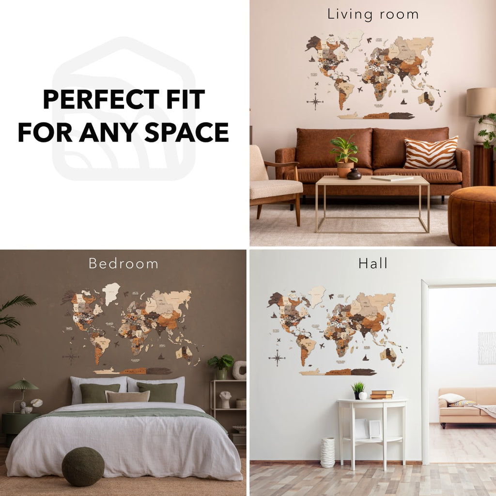 3D Wooden World Map Multicolor Enjoy The Wood