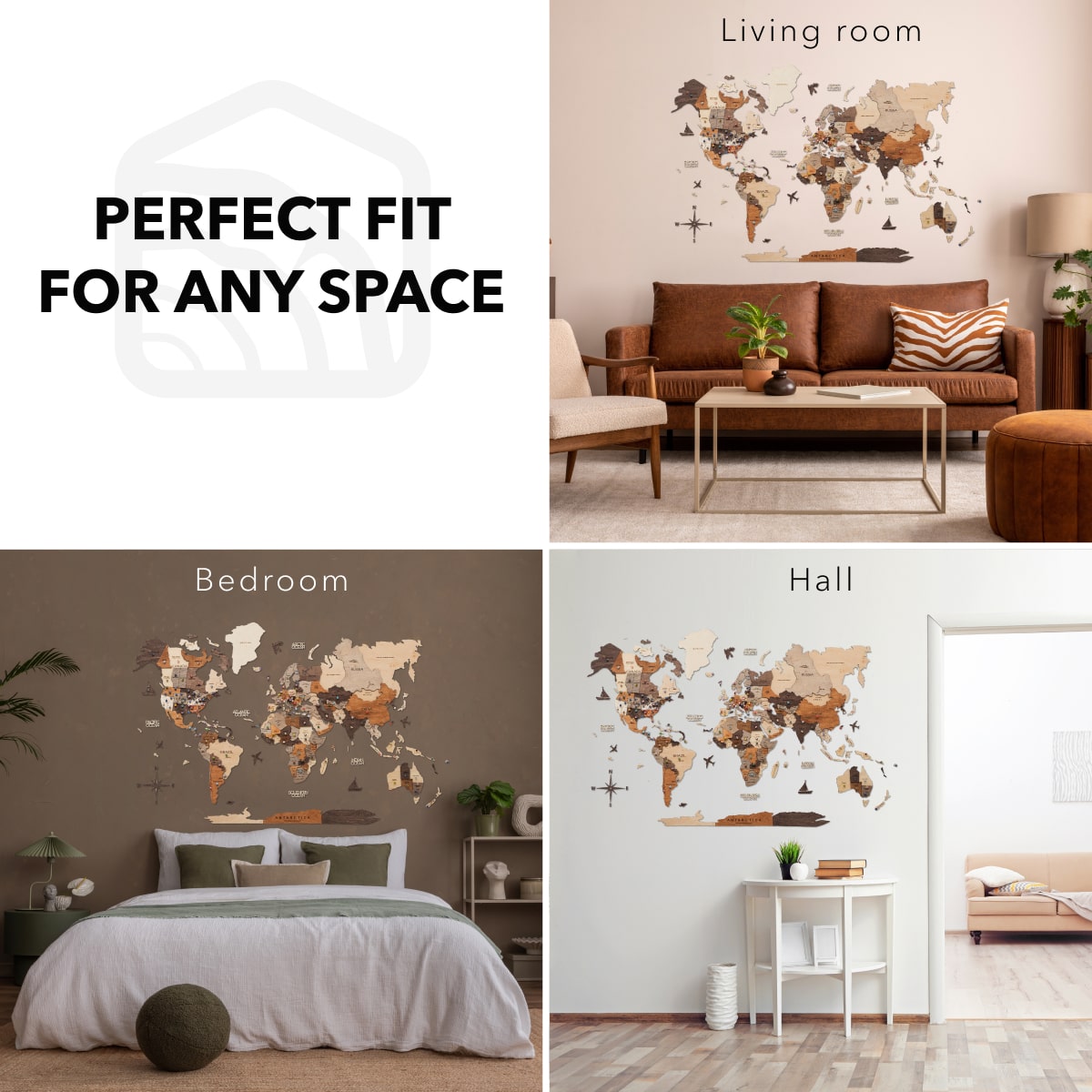 3D Wooden World Map Multicolor Enjoy The Wood