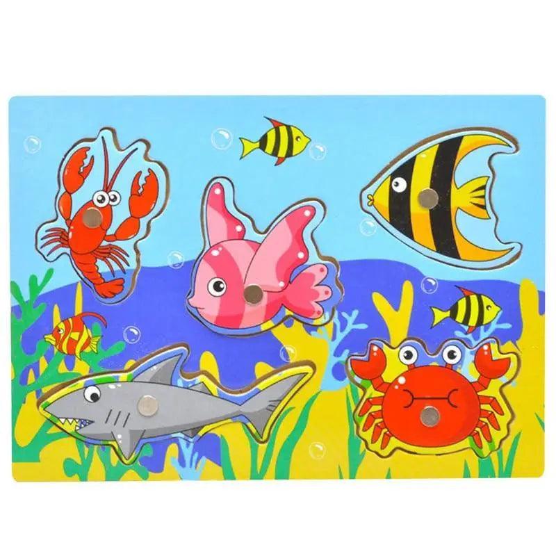 Wooden Magnetic Ocean Fishing Toy Game & Puzzle Board Juguetes Fish Magnet Toy Educational Outdoor Fun for Child Gift - SJB-DIAMOND ELITES