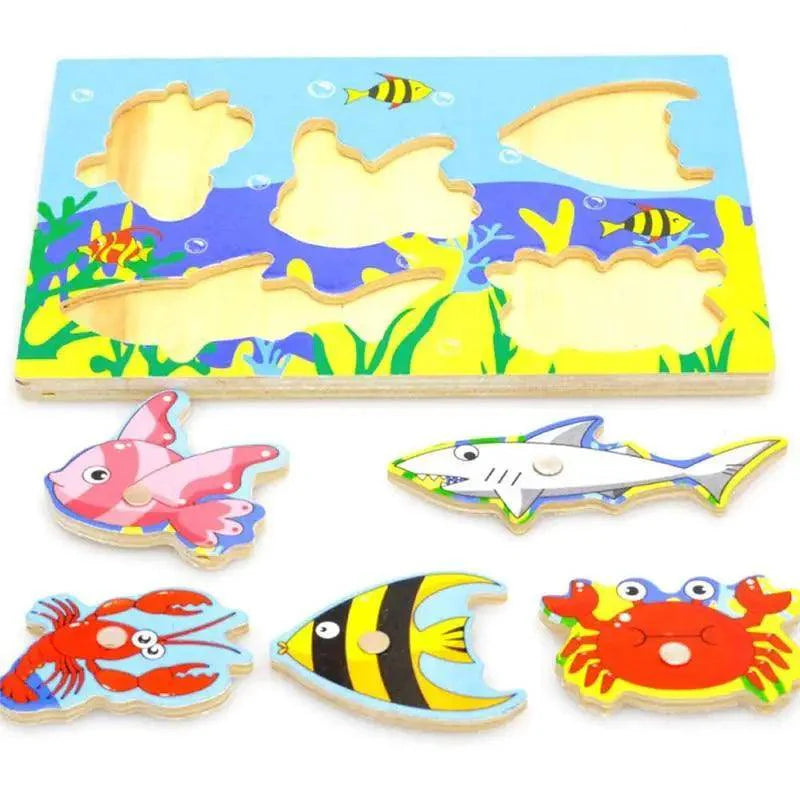 Wooden Magnetic Ocean Fishing Toy Game & Puzzle Board Juguetes Fish Magnet Toy Educational Outdoor Fun for Child Gift - SJB-DIAMOND ELITES