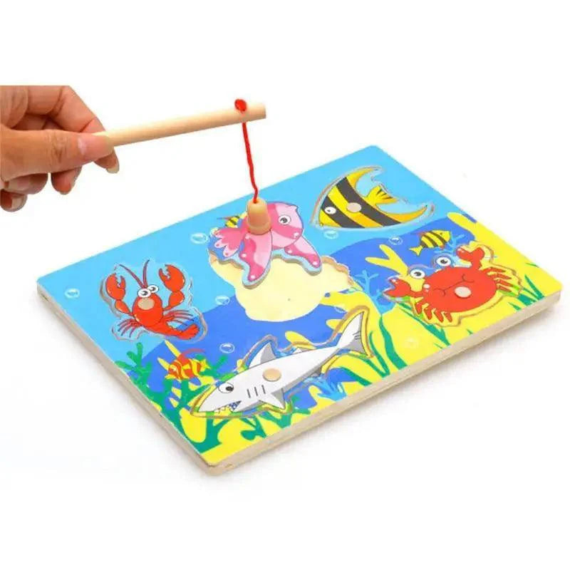 Wooden Magnetic Ocean Fishing Toy Game & Puzzle Board Juguetes Fish Magnet Toy Educational Outdoor Fun for Child Gift - SJB-DIAMOND ELITES