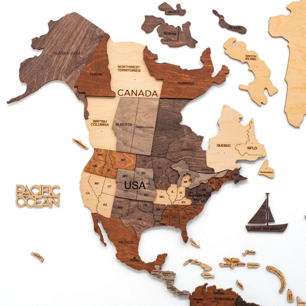 3D Wooden World Map Multicolor (for US only) - SJB-DIAMOND ELITES