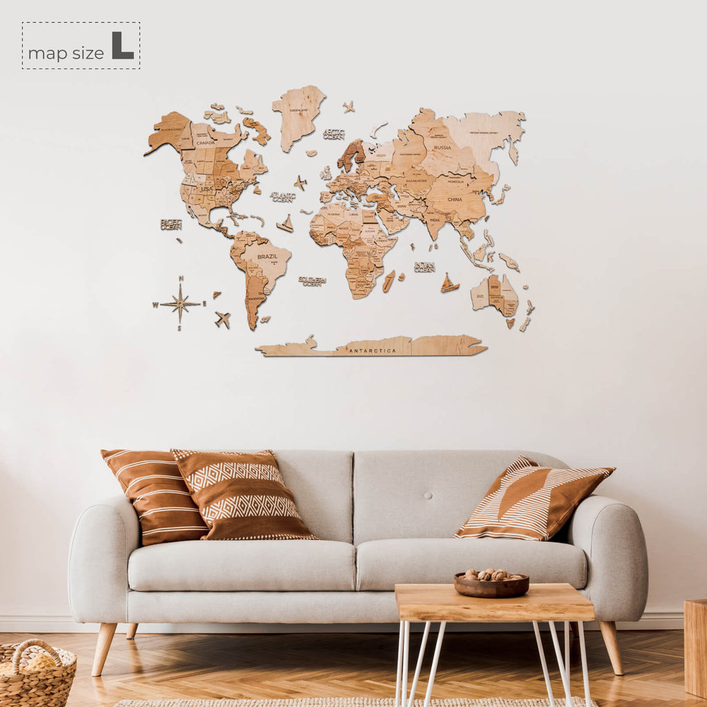 3D Wooden World Map Gold Enjoy The Wood