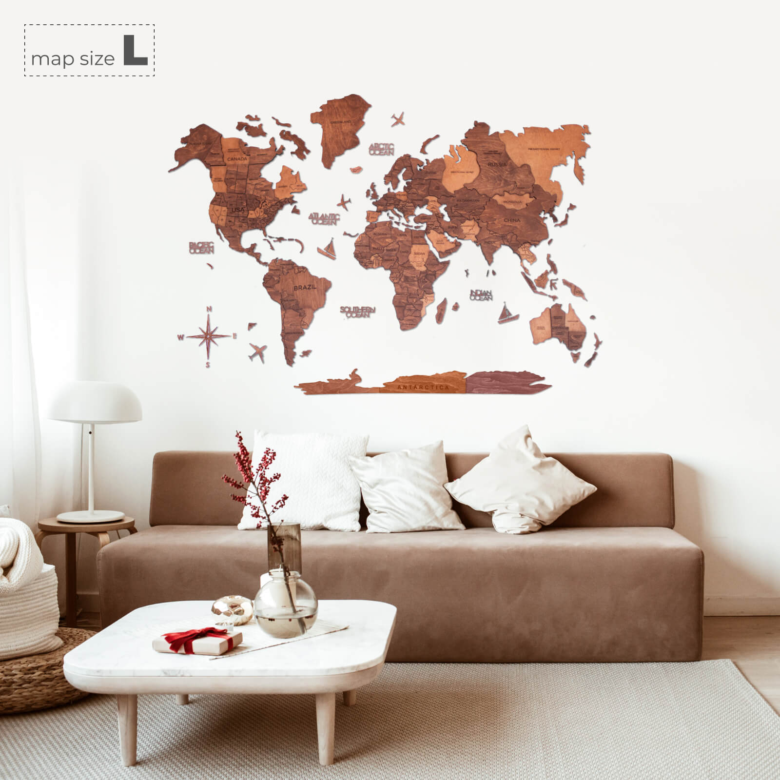 3D Wooden World Map Oak (for US only) - SJB-DIAMOND ELITES