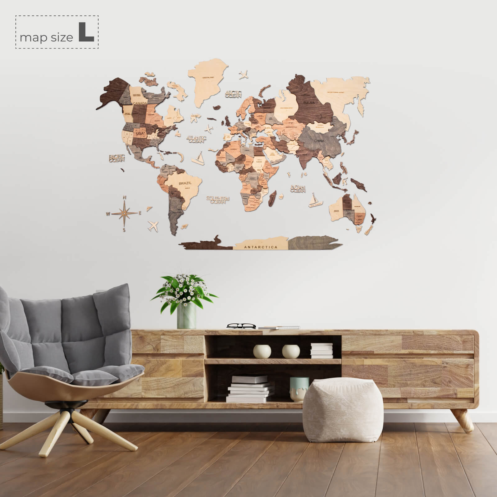 3D Wooden World Map Smokey Enjoy The Wood